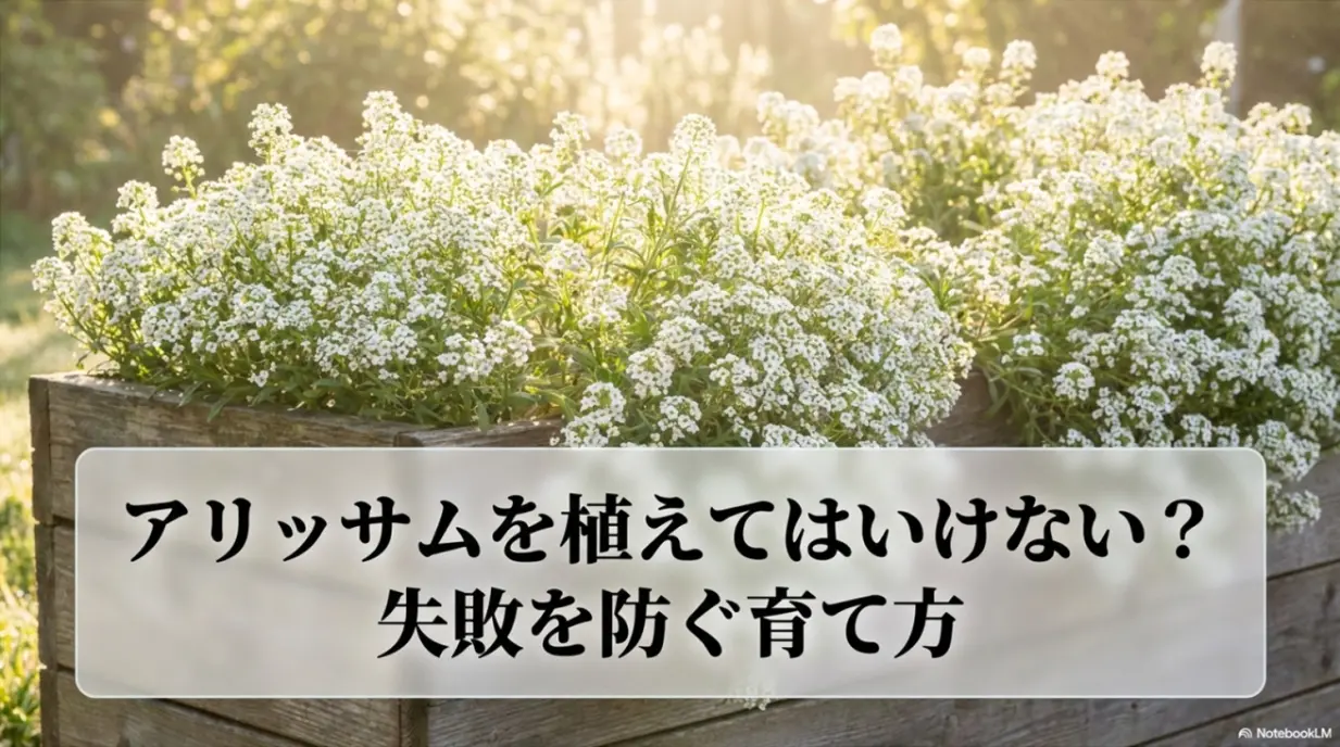 アリッサムの失敗を防ぐ育て方を解説する表紙スライド