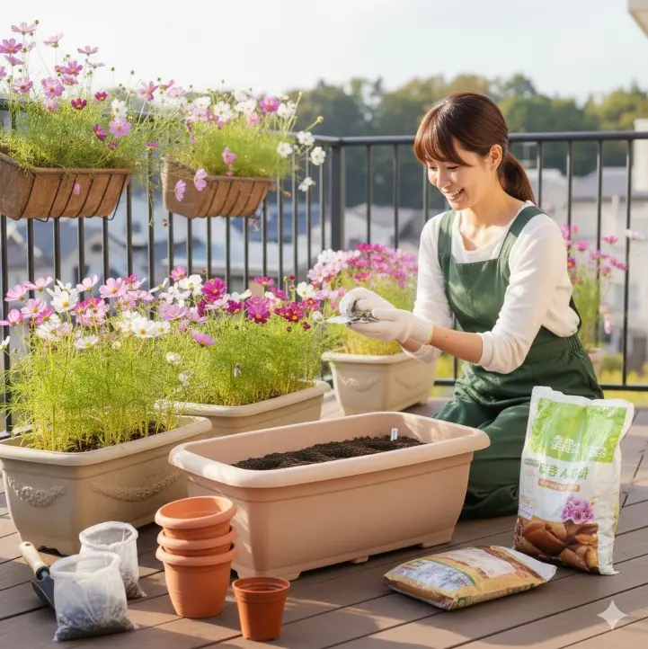 プランターでコスモスを育てる準備について