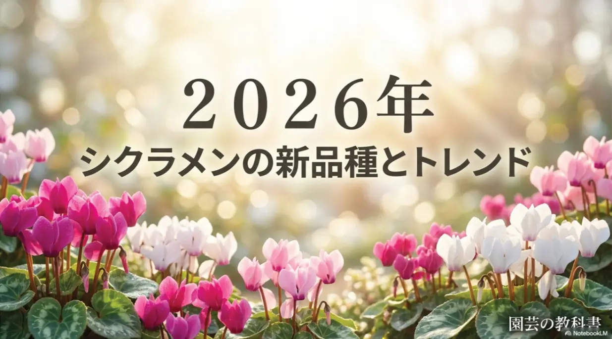 ガーデンシクラメンの最新トレンドや2026年の新品種を紹介するスライド