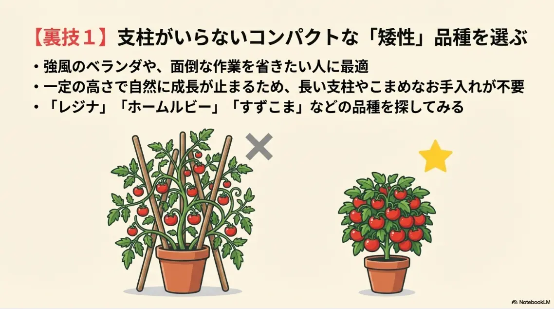 一定の高さで成長が止まるコンパクトな矮性品種のミニトマト