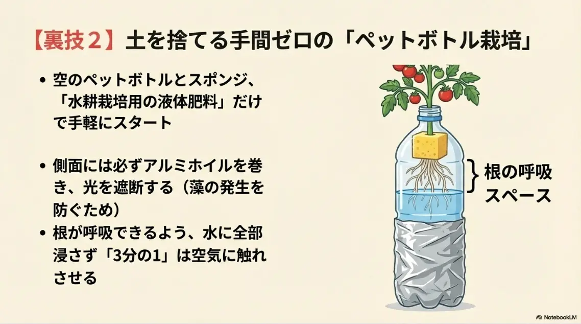 土を使わずにペットボトルとスポンジ、液体肥料で行う手軽な水耕栽培