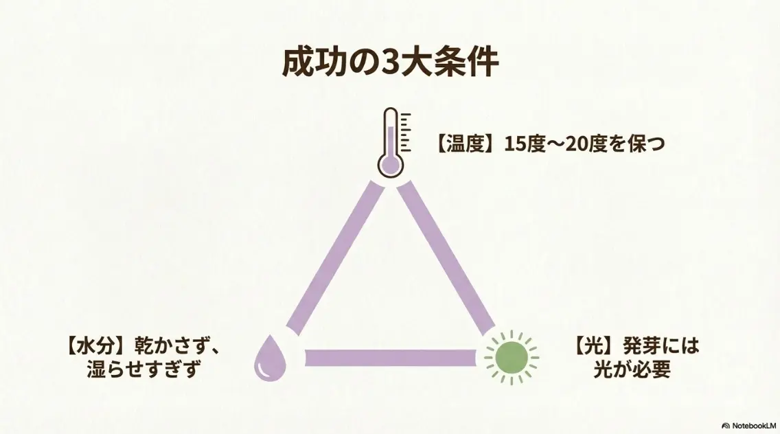 温度15〜20度、適切な水分、光の3つをコントロールするラベンダー発芽成功の条件