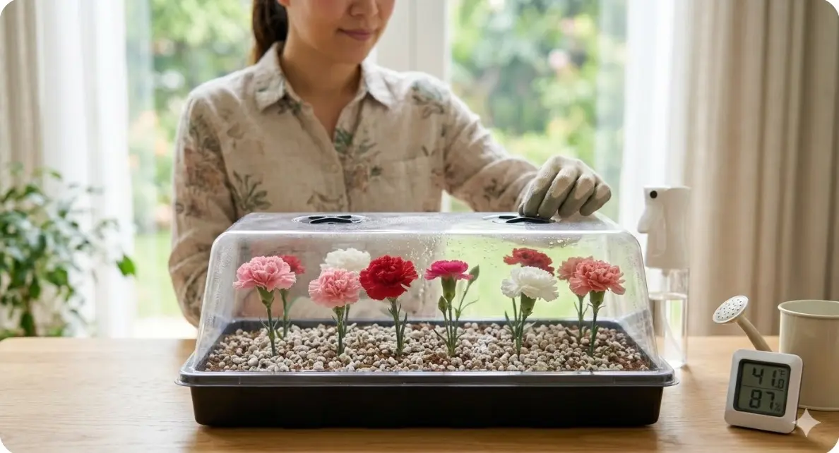 カーネーションの挿し木の発根を促すための土と環境