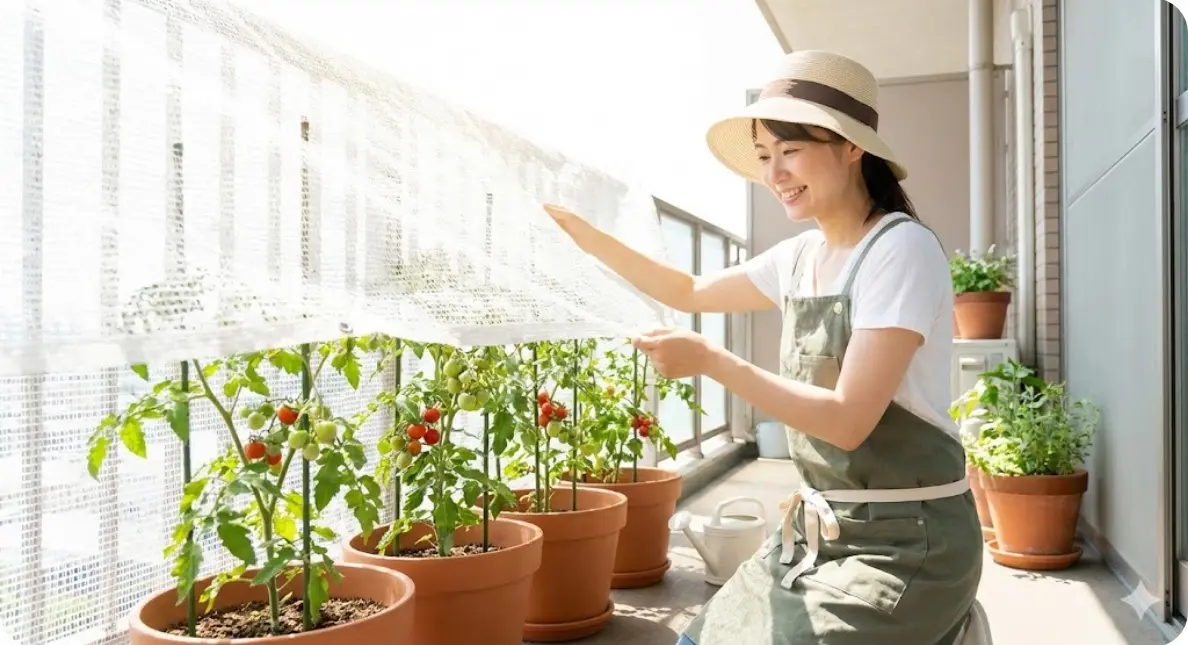 ベランダでのミニトマト栽培で日当たりが良すぎる時の遮光ネット