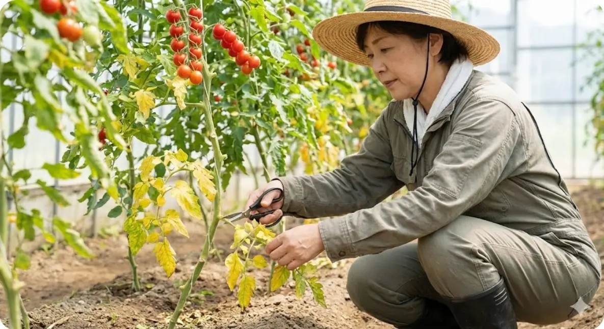 ミニトマトの剪定と下の葉を切る量とタイミングは?