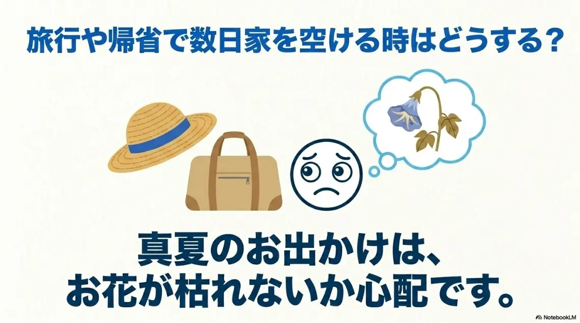 旅行や帰省で数日家を空ける時の朝顔の悩み