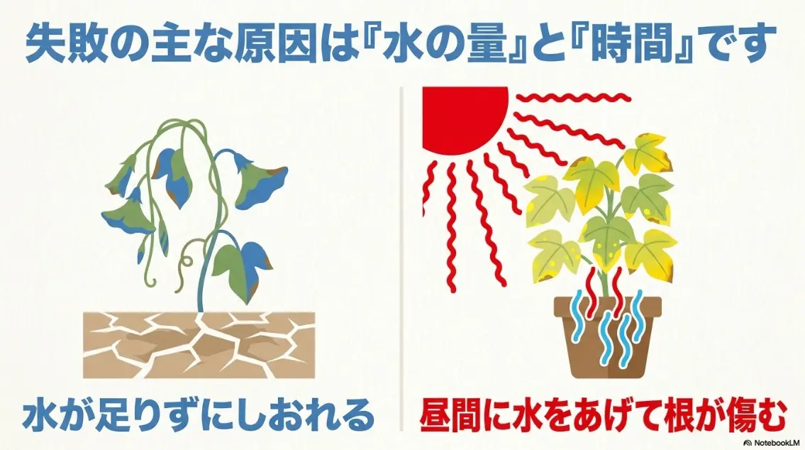 朝顔の水やり失敗の主な原因は水の量と時間