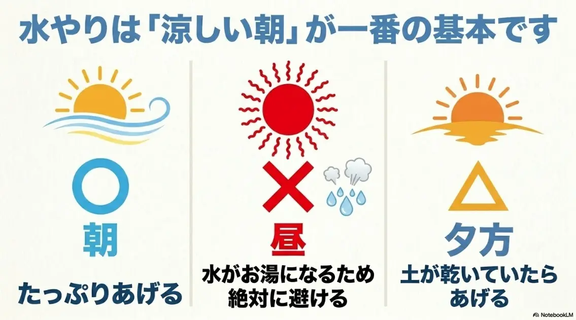 朝顔の水やりは涼しい朝が一番の基本