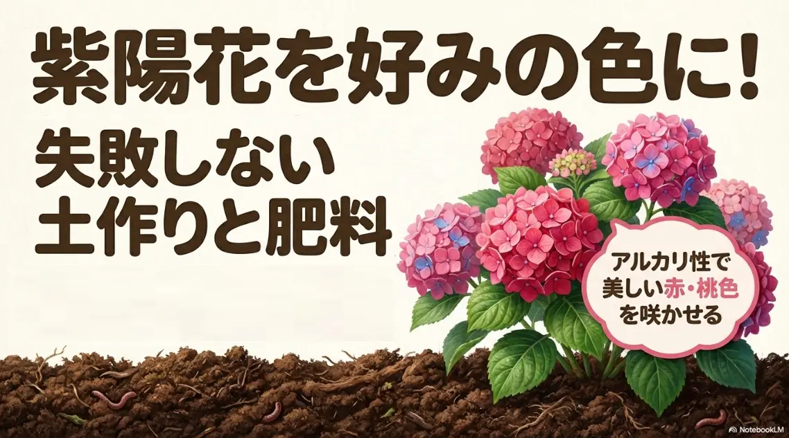 紫陽花をアルカリ性で美しい赤や桃色に咲かせるための失敗しない土作りと肥料の基本