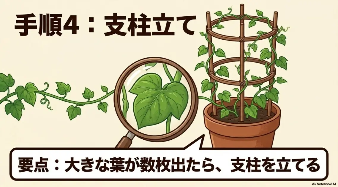 朝顔の支柱立て手順