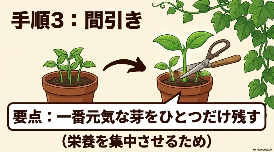 朝顔の間引き手順