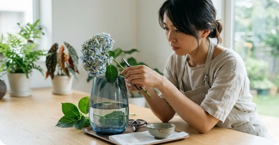 しおれた紫陽花の水揚げと復活テクニック