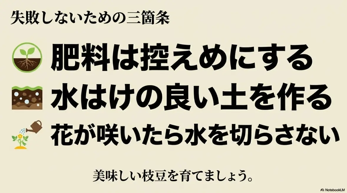 肥料、水はけ、水やりのポイントをまとめた枝豆栽培で失敗しないための三箇条