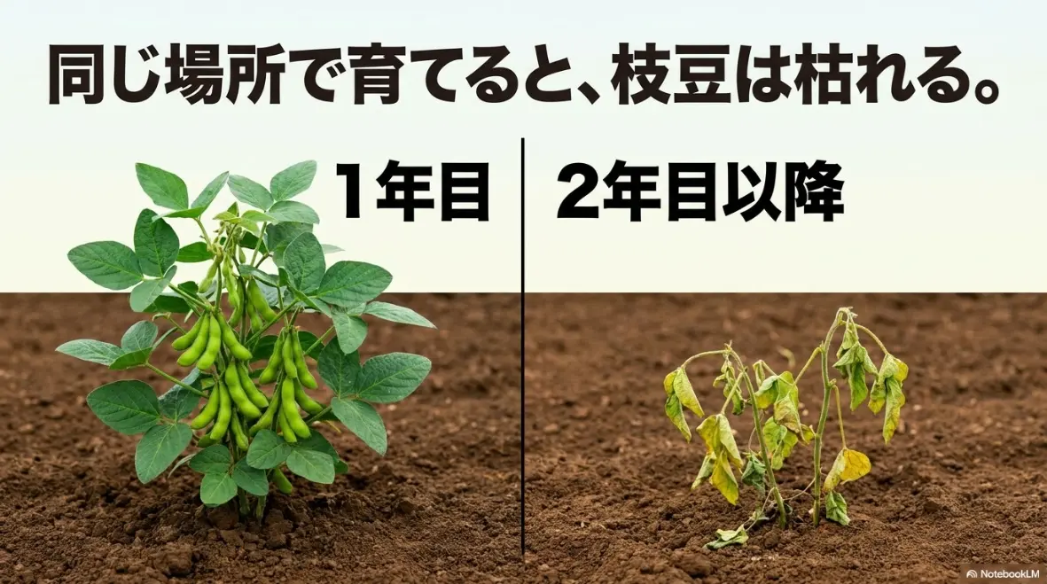 同じ場所で育てると枝豆は枯れる現象(1年目と2年目以降の比較)
