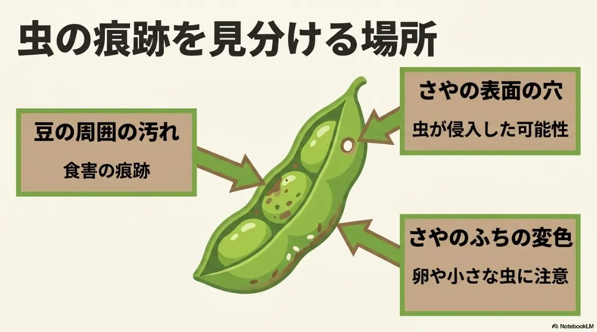枝豆のさやについた虫の痕跡を見分けるポイント