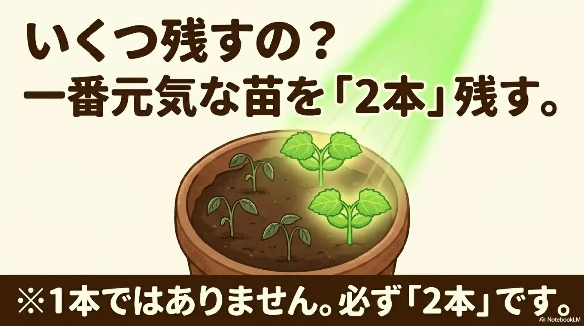 枝豆の間引きで残す本数：一番元気な苗を必ず「2本」残す