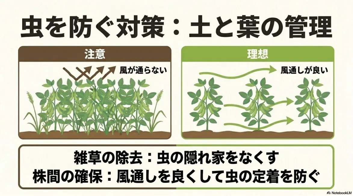 枝豆の風通しを良くする土と葉の管理