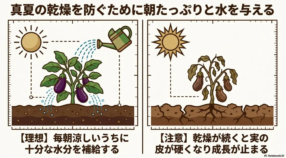 真夏の乾燥を防ぐために朝たっぷりと水を与える