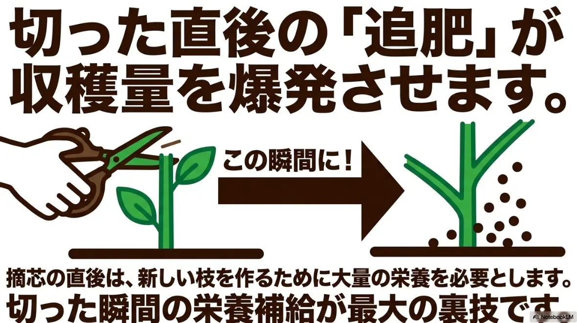 切った直後の追肥が新しい枝を作るための大量の栄養補給になる