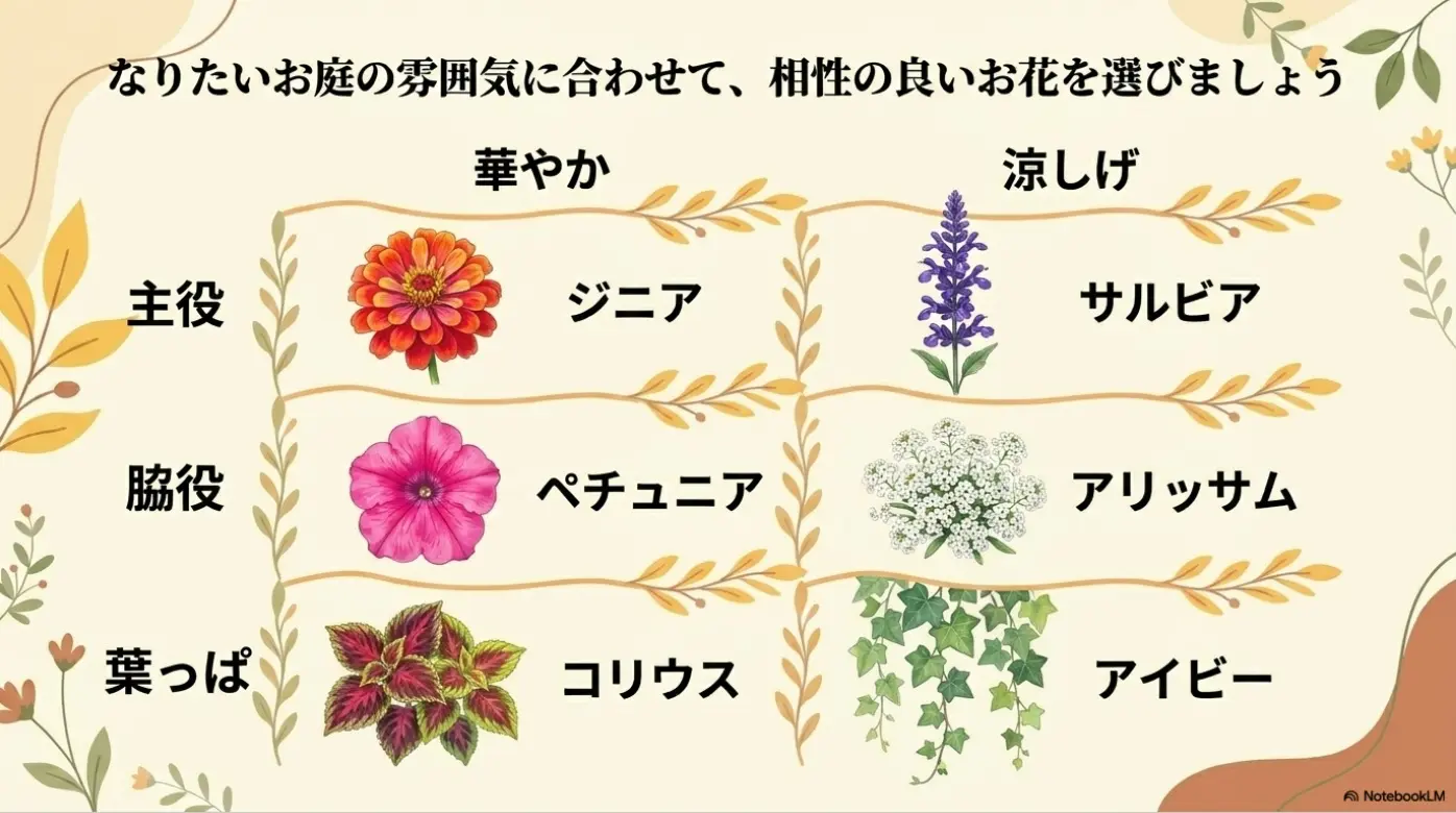 ジニアやサルビアなどマリーゴールドと相性の良いお花や葉っぱのリスト