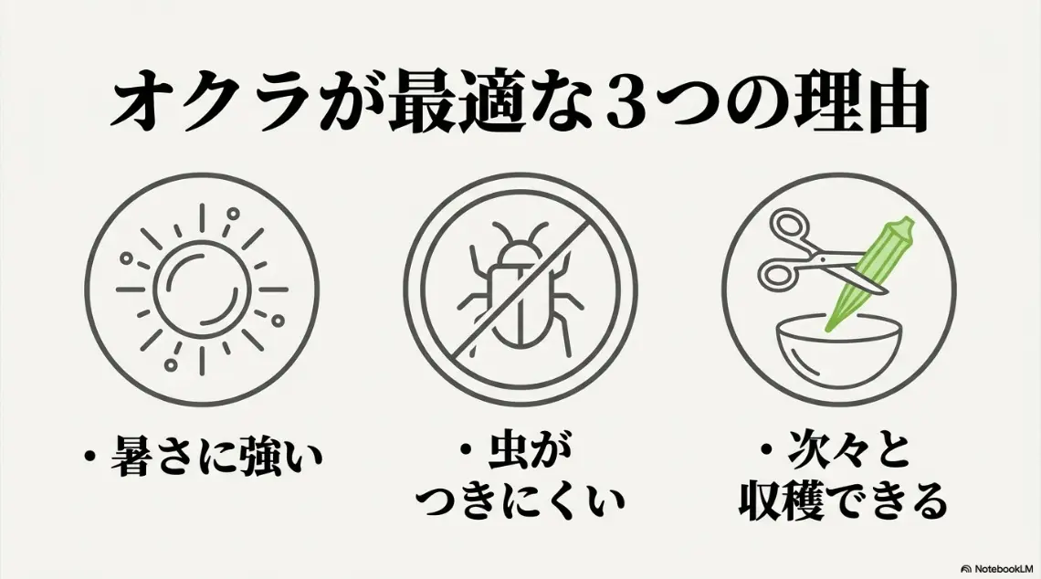 オクラの水耕栽培が最適な3つの理由（暑さに強い・虫がつきにくい・次々と収穫できる）