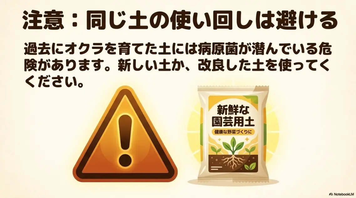 オクラ栽培での古い土の使い回しによる病害リスクへの注意