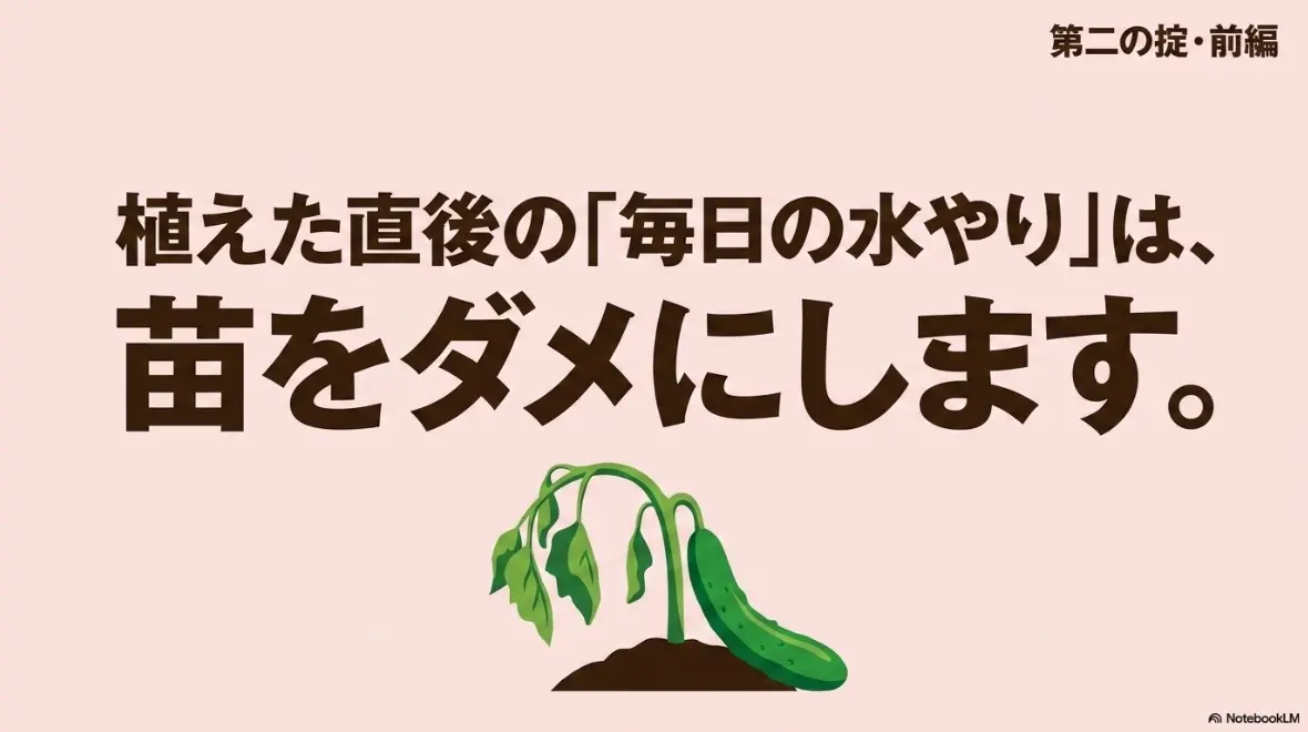 第二の掟・前編:植えた直後の「毎日の水やり」は、苗をダメにします。