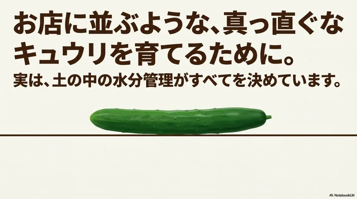 お店に並ぶような真っ直ぐなキュウリを育てるために。実は、土の中の水分管理がすべてを決めています。