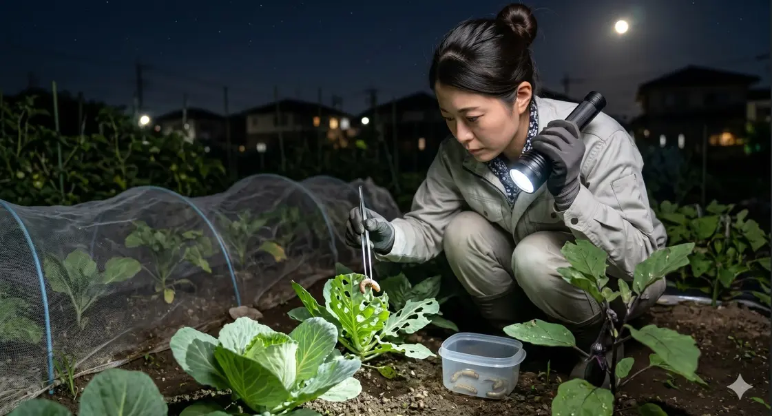 夜間に葉を荒らすヨトウムシの予防と駆除
