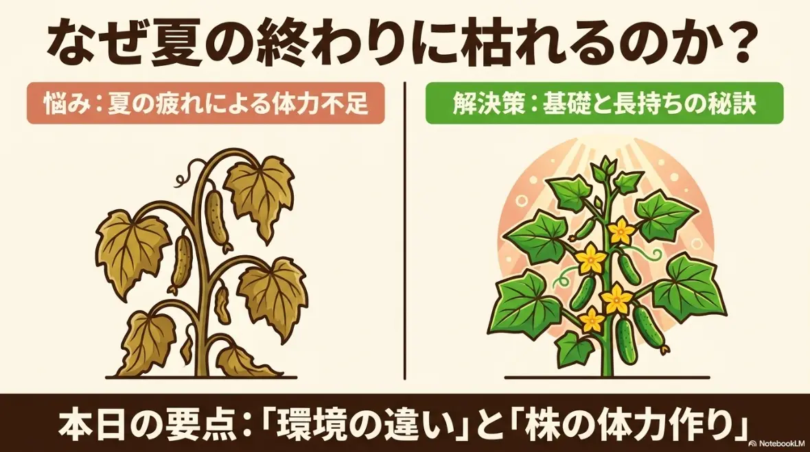 秋キュウリが夏の終わりに枯れる理由と体力不足の解決策