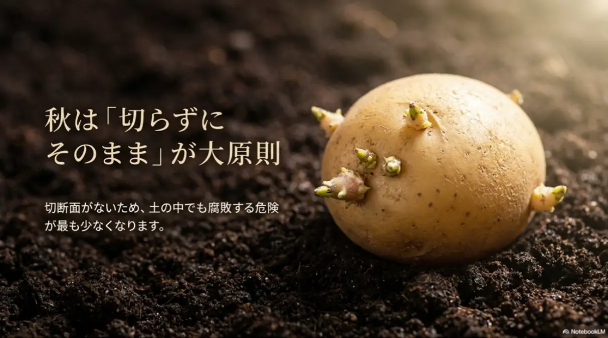 秋ジャガイモは切らずにそのまま植えるのが大原則