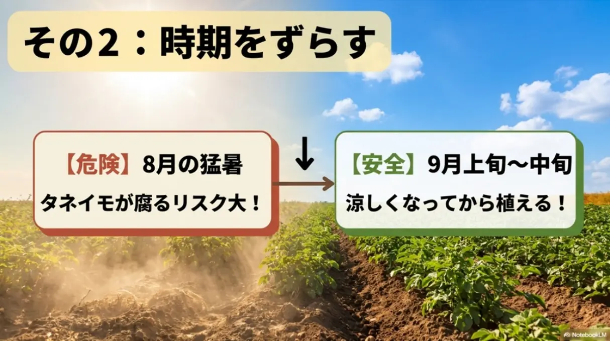 タネイモが腐る8月の猛暑を避け、9月上旬から中旬に植え付ける理由