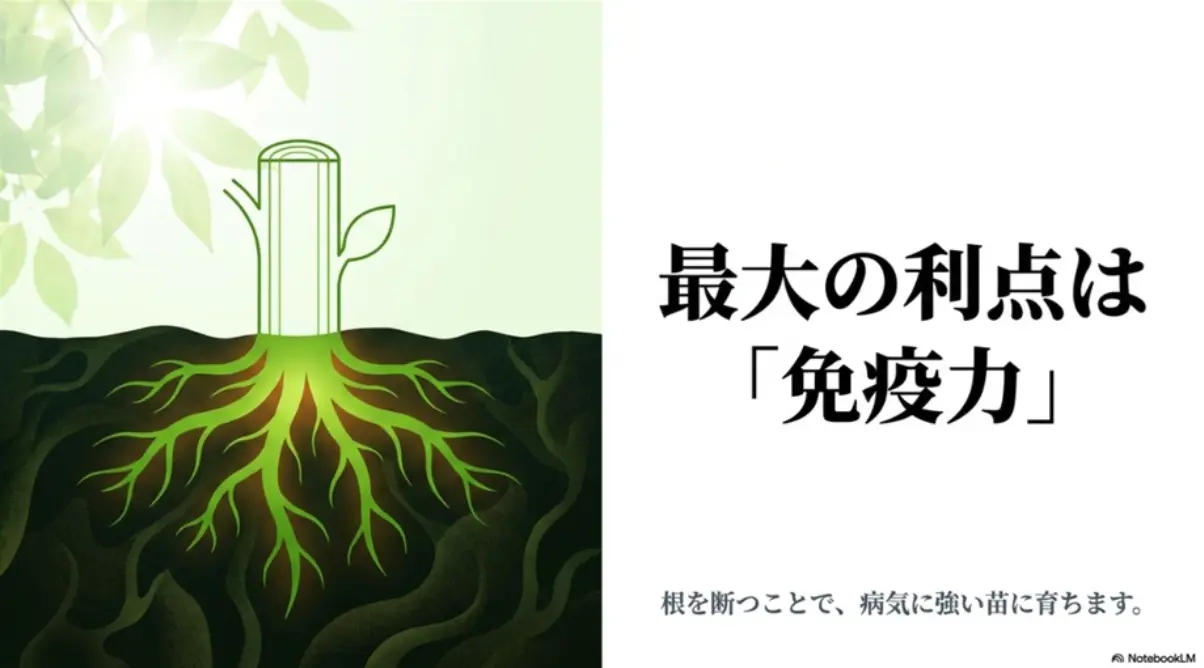 断根挿し木により病気に強い免疫力を持ったキュウリ苗の解説