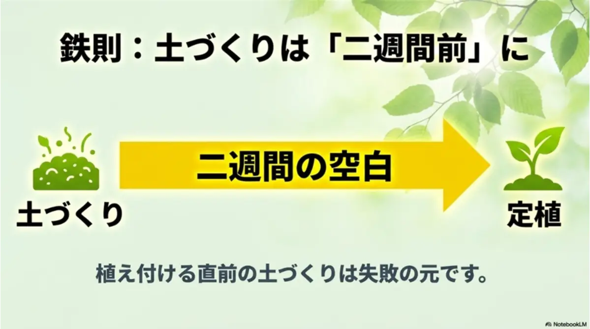 キュウリ定植の2週間前に土づくりを行う栽培スケジュール