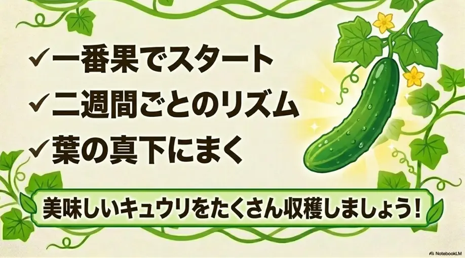 キュウリの追肥に関する重要ポイントをまとめたリスト画像