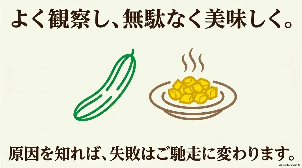 黄色くなったキュウリを使った美味しそうな料理のイラスト