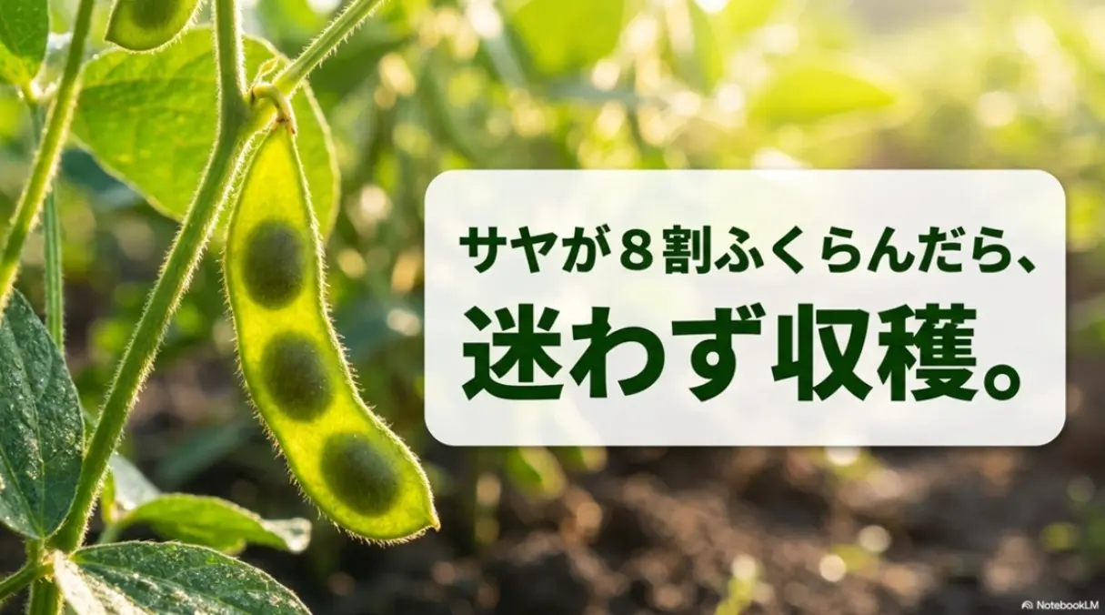 サヤが8割ふくらんだら迷わず収穫することをおすすめするスライド