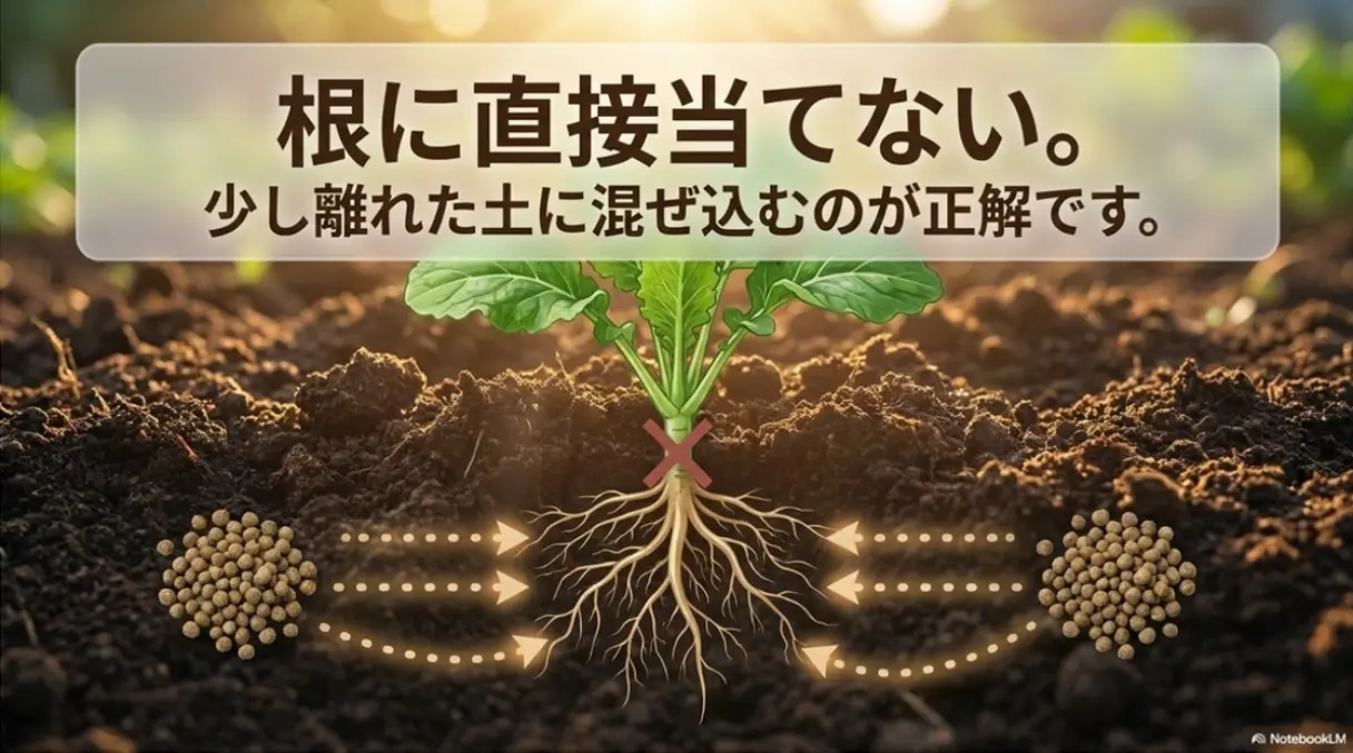 油かすは根に直接当てず少し離れた土に混ぜ込むのが正解