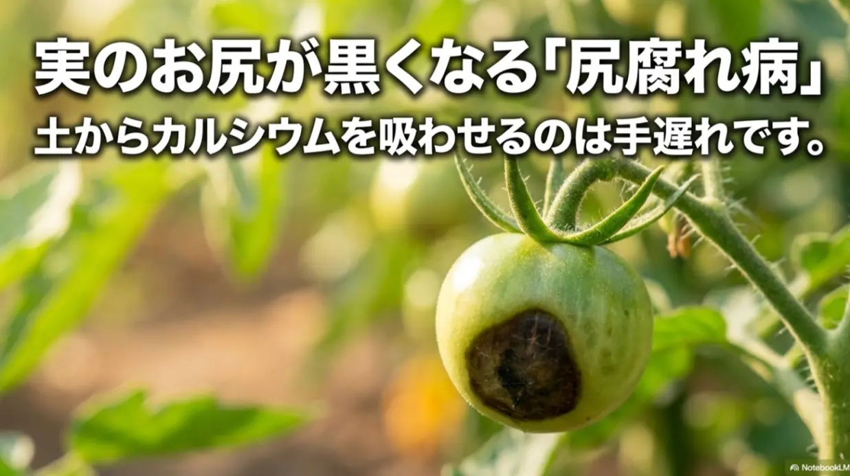 ミニトマトの実のお尻が黒くなる尻腐れ病は、土からカルシウムを吸わせるのでは手遅れになる