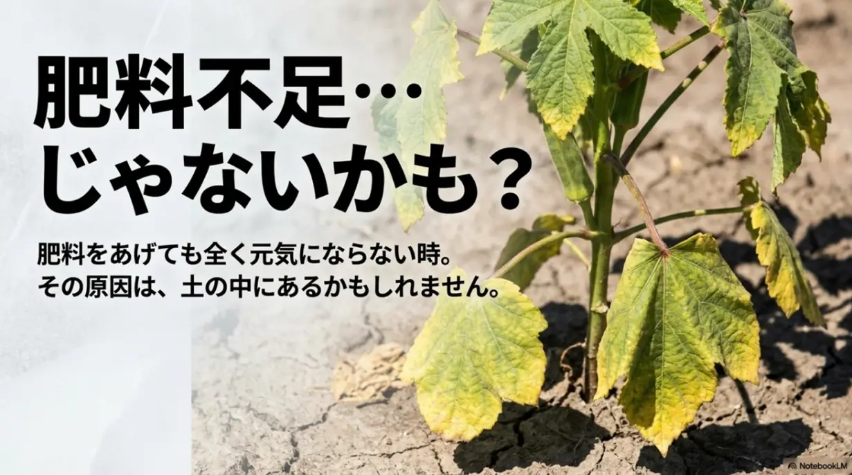 肥料不足じゃないかもしれないケースの紹介。肥料をあげても元気にならない時は土の中に原因がある可能性を示唆している。