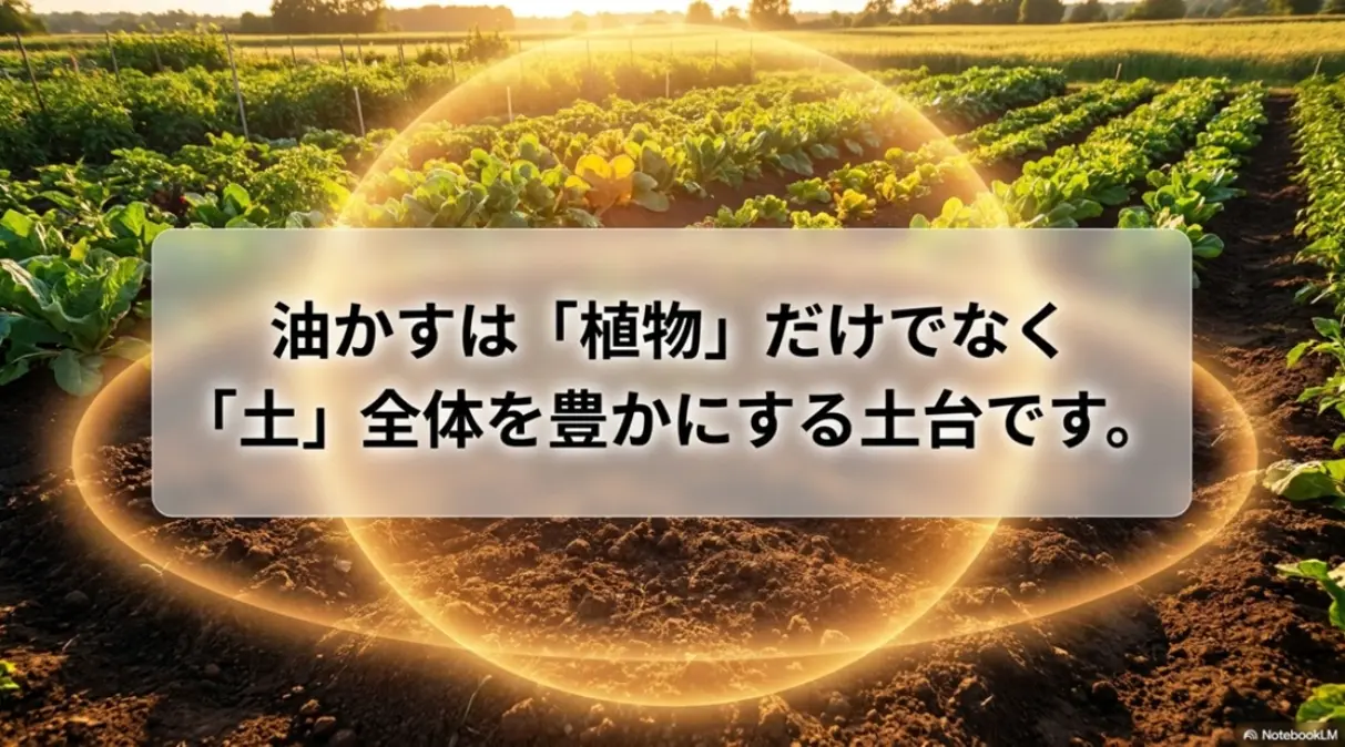 油かすは植物だけでなく土全体を豊かにする土台
