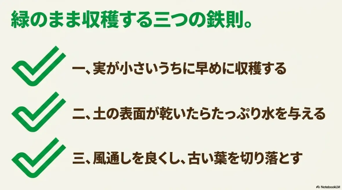 緑のまま収穫するための3つの鉄則