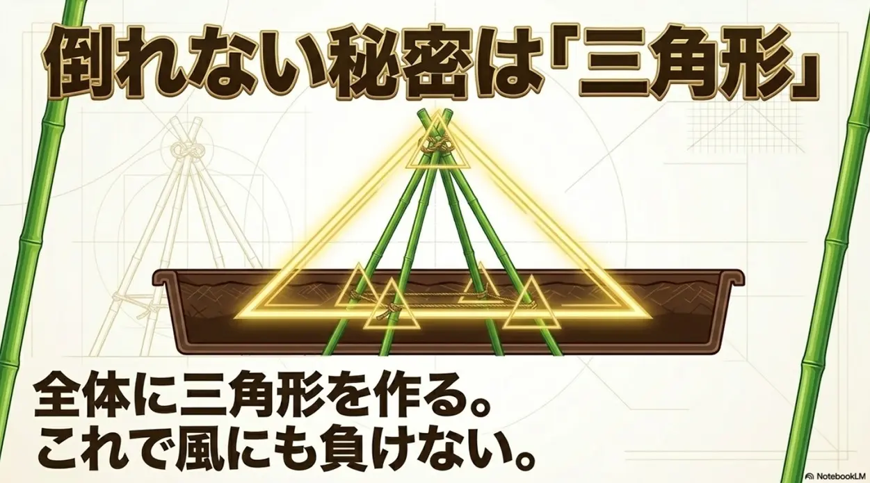 倒れない秘密は三角形。全体に三角形を作ることで風にも負けない