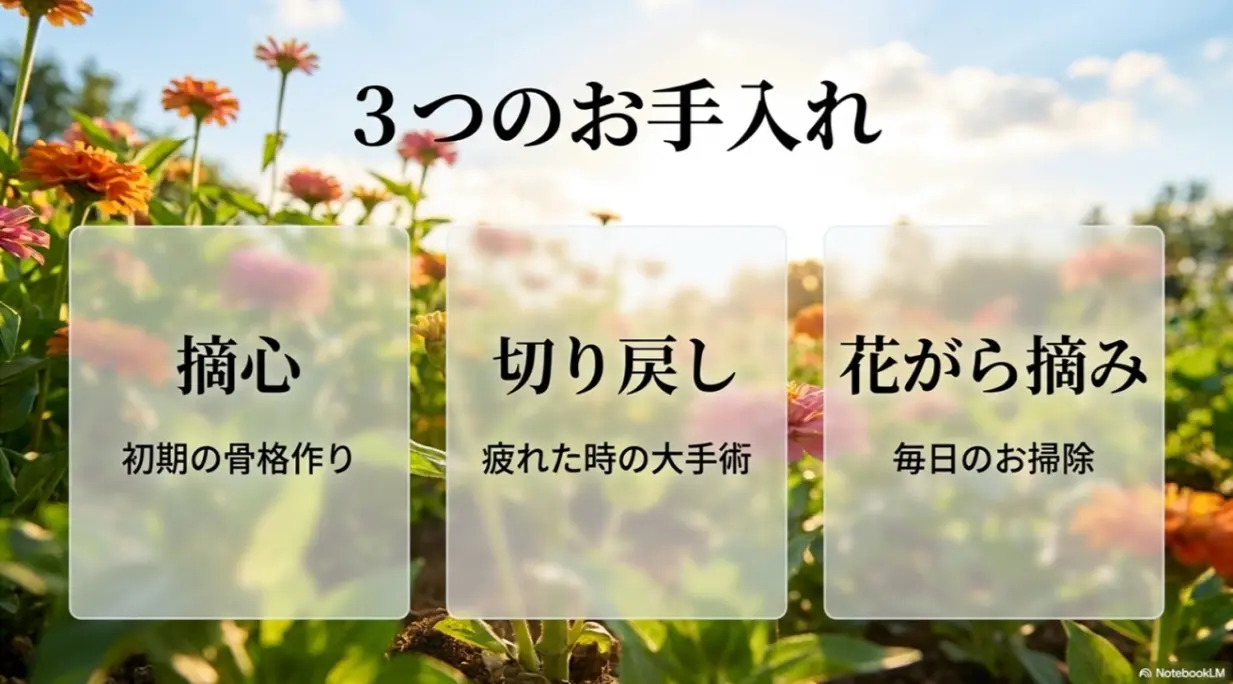 摘心、切り戻し、花がら摘みの3つのお手入れの違い