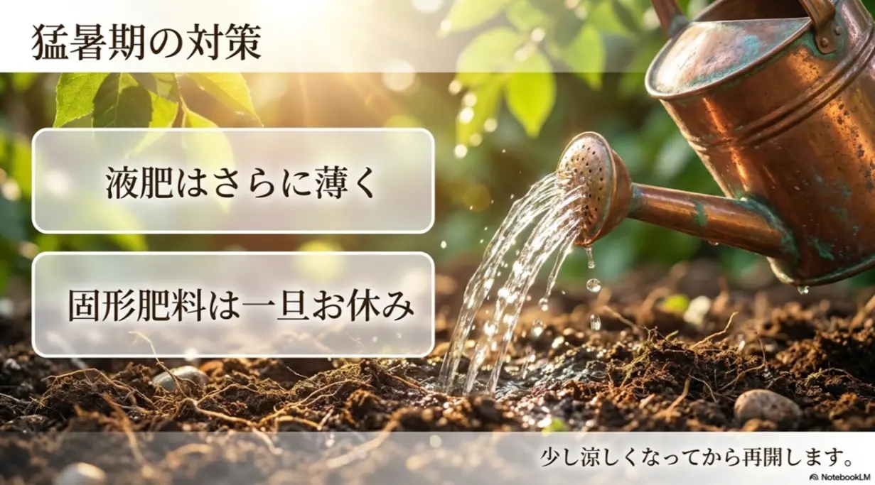 猛暑期のジニア肥料対策（液肥は薄く、固形はお休み）
