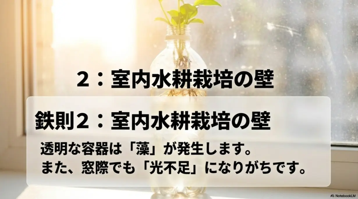 室内水耕栽培で課題となる藻の発生と日照不足問題