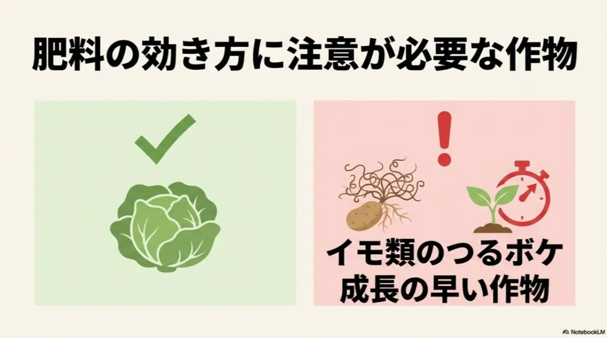 イモ類のつるボケなど肥料の効き方に注意が必要な作物