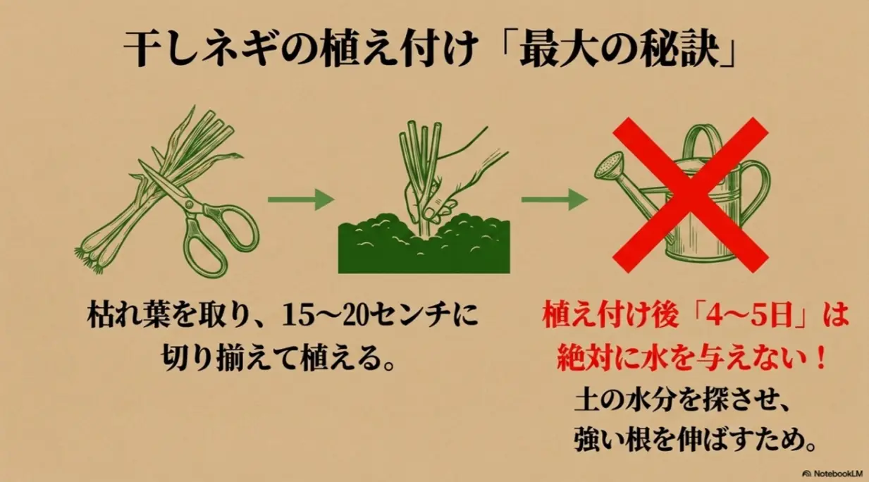 干しネギの植え付け方法と水断ちの秘訣