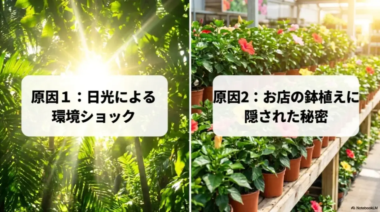 ハイビスカスの蕾が落ちる原因である日光による環境ショックと鉢植えに隠された秘密