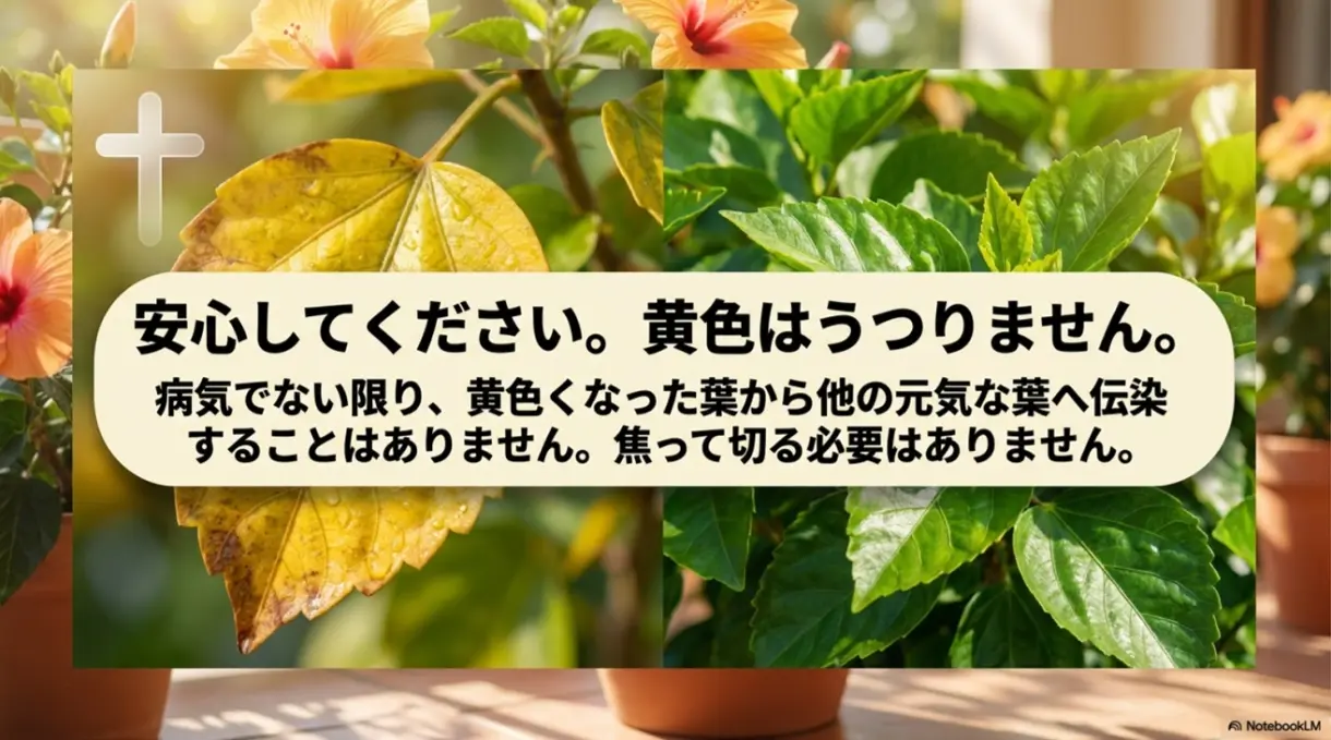 安心してください。黄色はうつりません。病気でない限り伝染しないため焦って切る必要はありません。